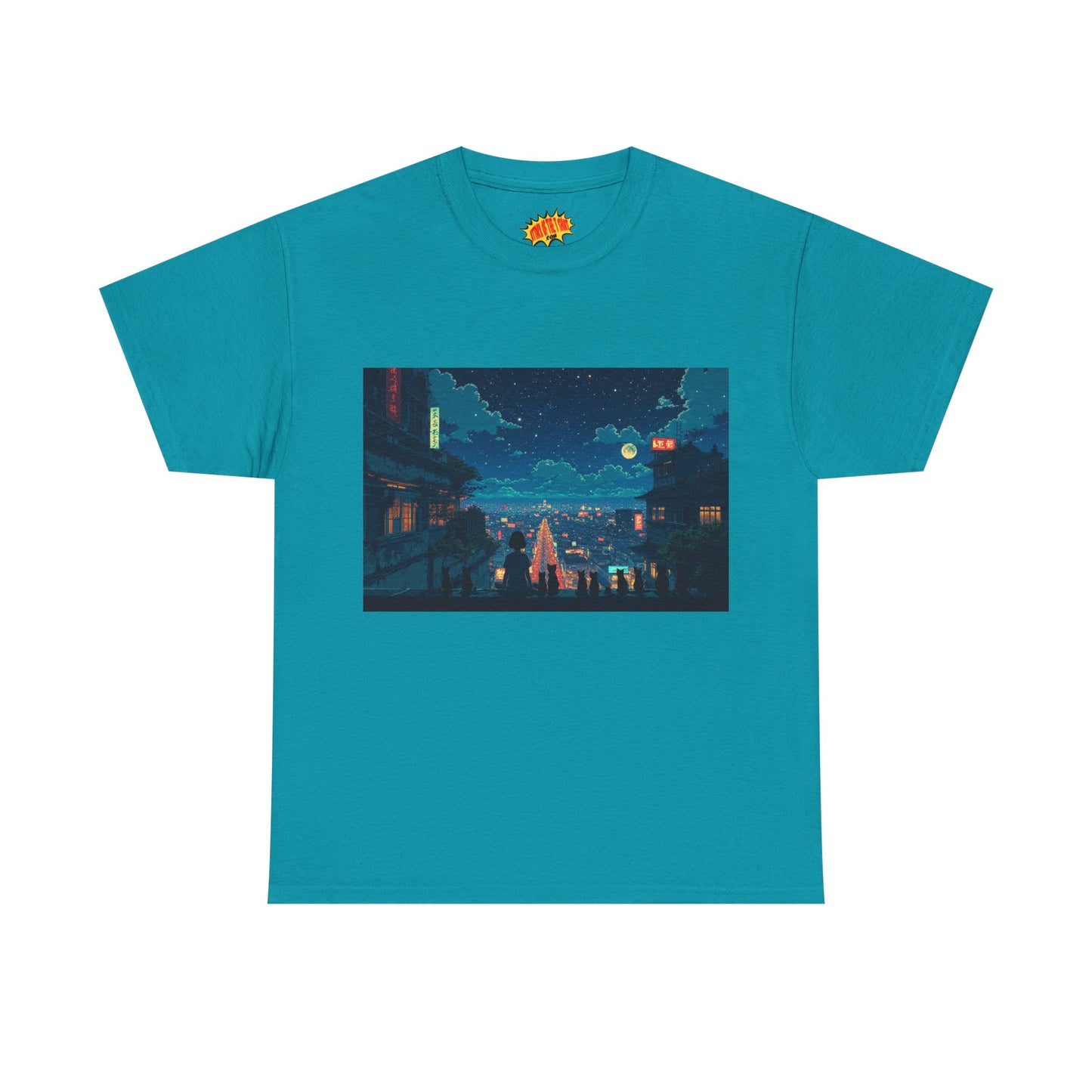 Anime Style City Scene w/Girl & Cats T-Shirt *Multiple Colors*