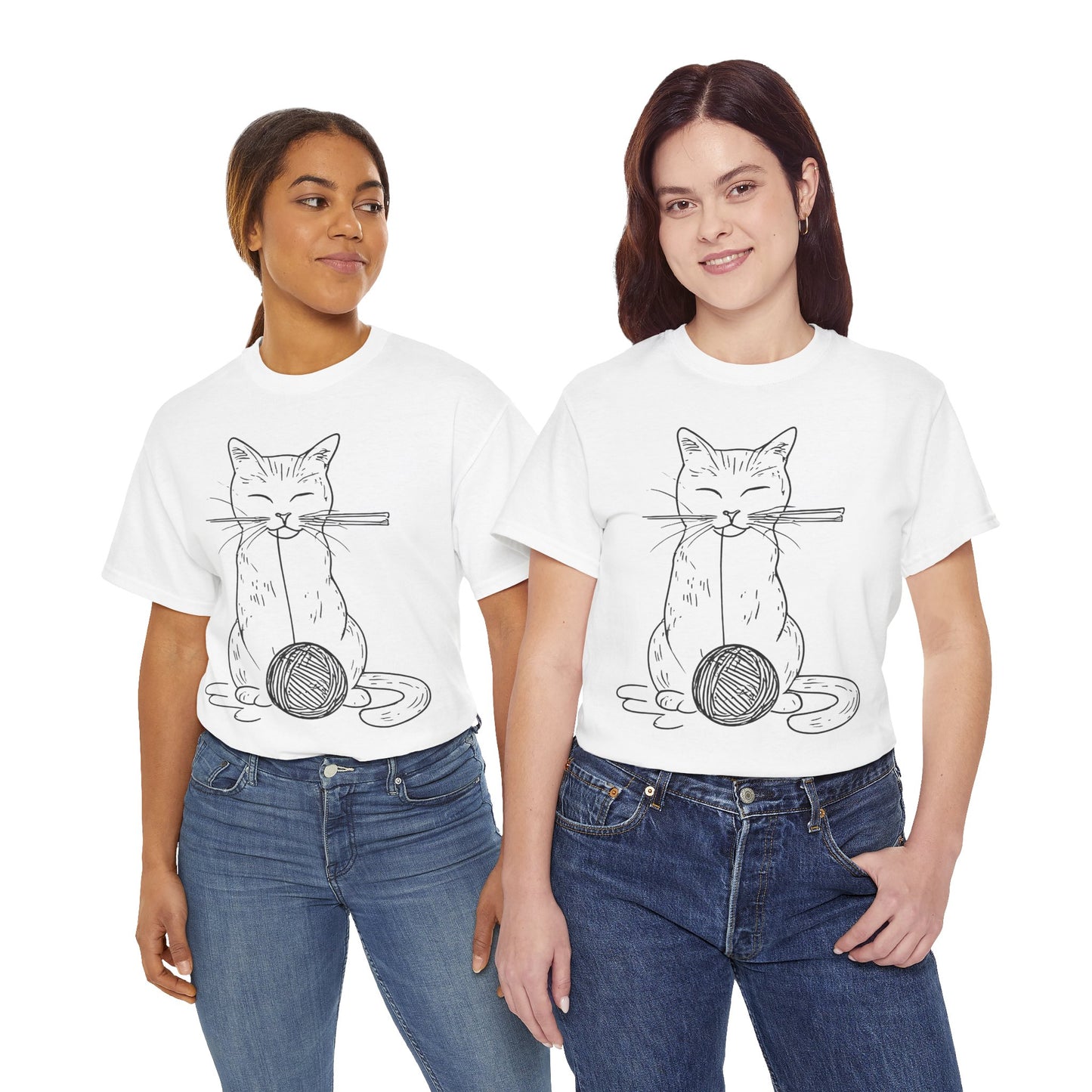 Cat w/Yarn Ball Line Art Drawing Tee Shirt *Multiple Colors*