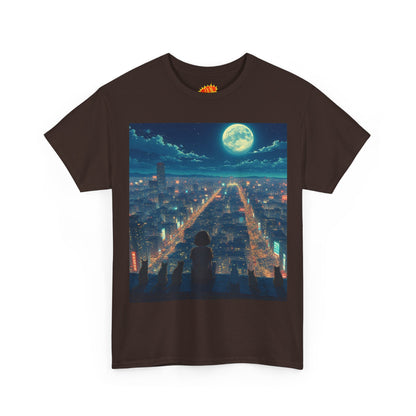 Anime City Full Moon Scene w/Girl & Cats T-Shirt