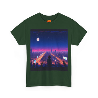 Anime City Full Moon Scene w/Girl & Cats T-Shirt