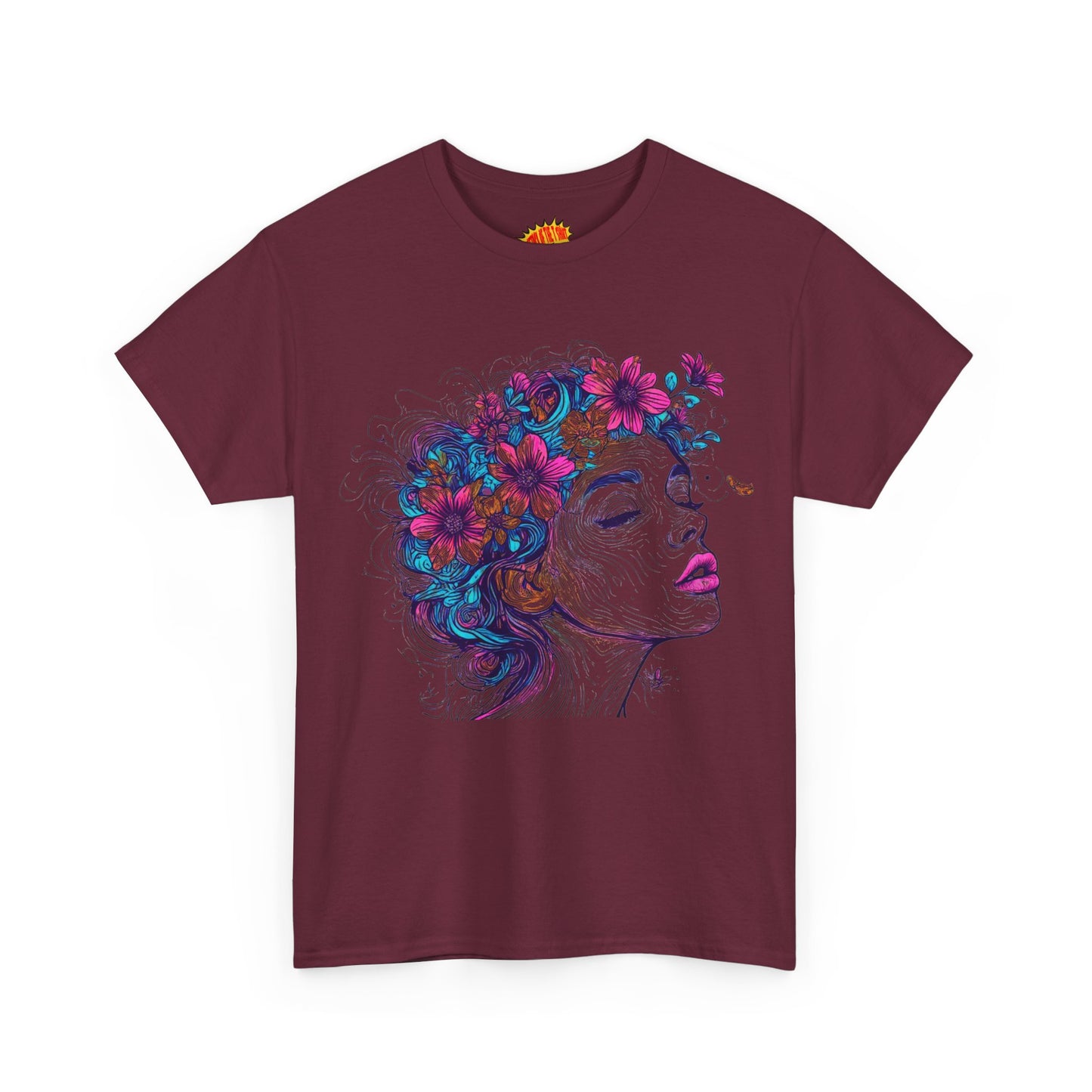 Multicolor Line Drawing Human Flower Graphic Art Tee Shirt *Multiple Colors*