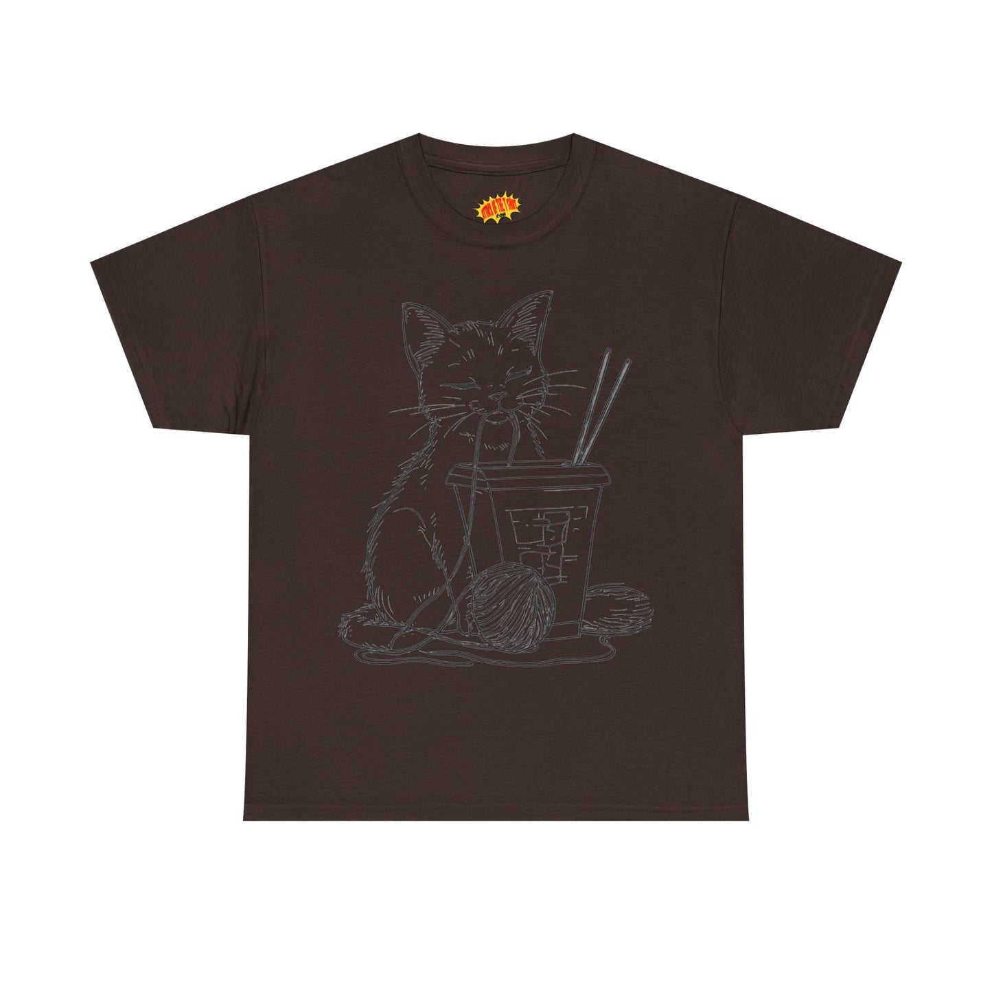 Cat w/Takeout + Yarn Ball Line Drawing Tee Shirt *Multiple Colors*