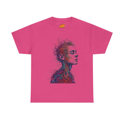 Multicolor Line Drawing Human Graphic Art Tee Shirt
