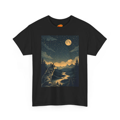 Mountain Wolf with River & Full Moon T-Shirt