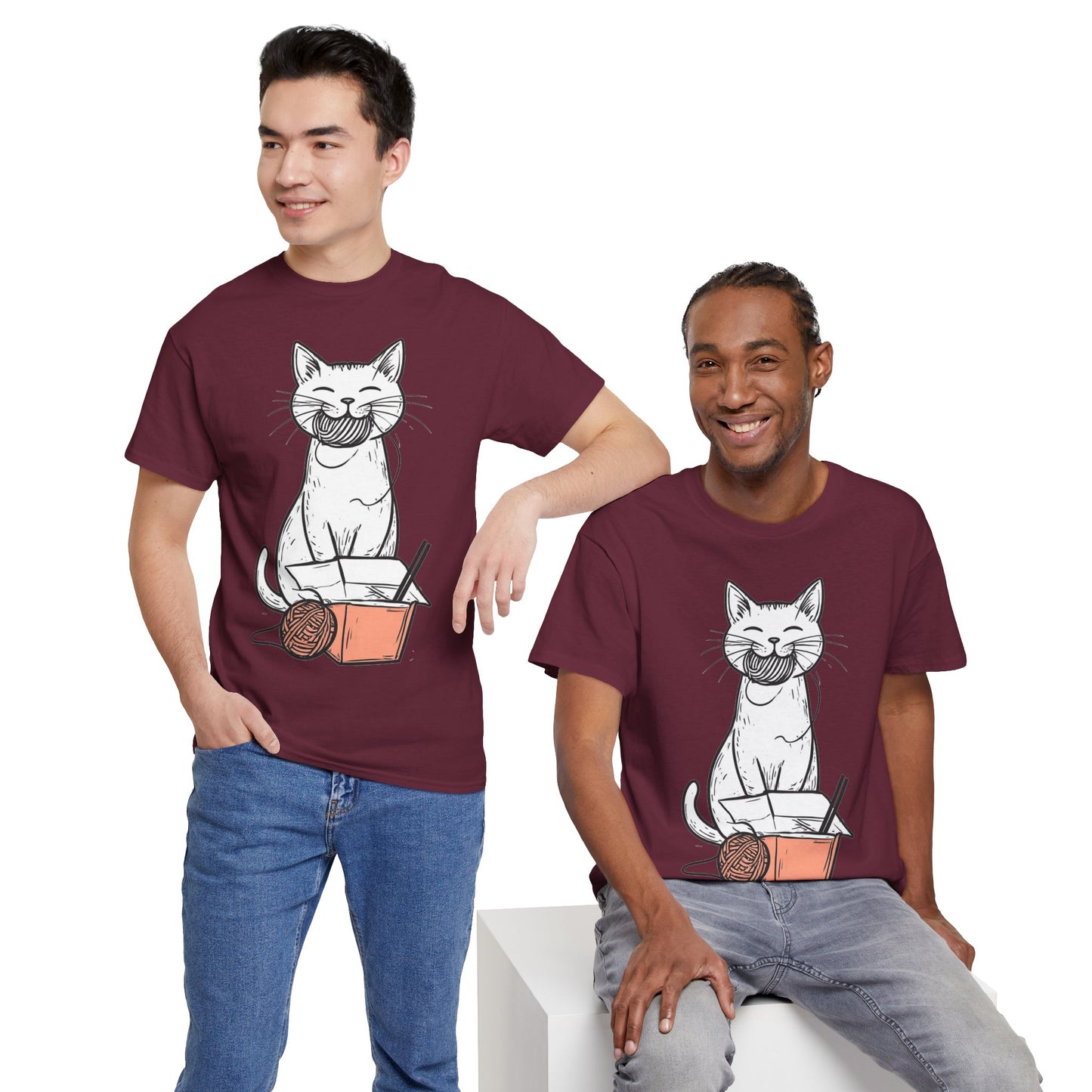 Cat w/Yarn Ball Takeout Art Tee Shirt *Multiple Colors*