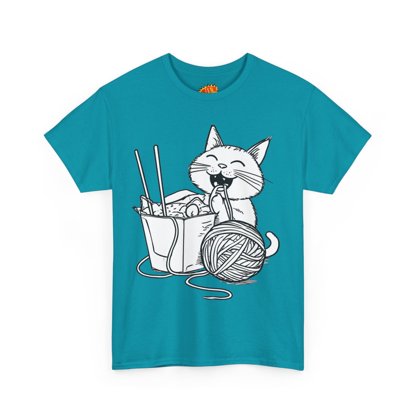 Happy Cat w/Noodles + Yarn Art Tee Shirt *Multiple Colors*