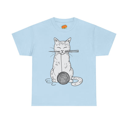 White Cat w/Yarn Ball Art Drawing Tee Shirt