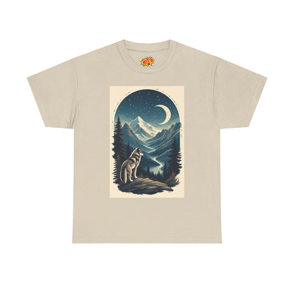 Wolf with Crescent Moon Scene T-Shirt