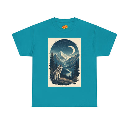 Wolf with Crescent Moon Scene T-Shirt
