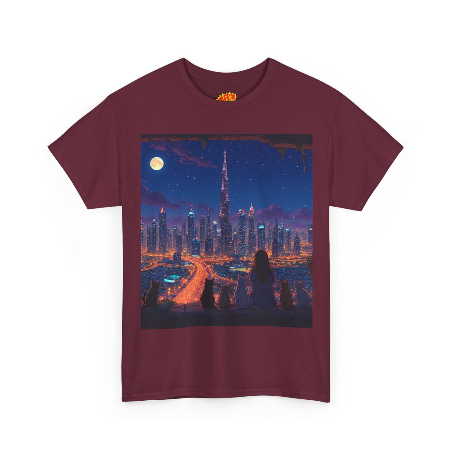 Cityscape Anime Night Scene w/Girl & Cats T-Shirt *Multiple Colors*