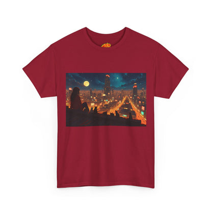 Anime Style Neon City Scene w/Girl & Cats T-Shirt