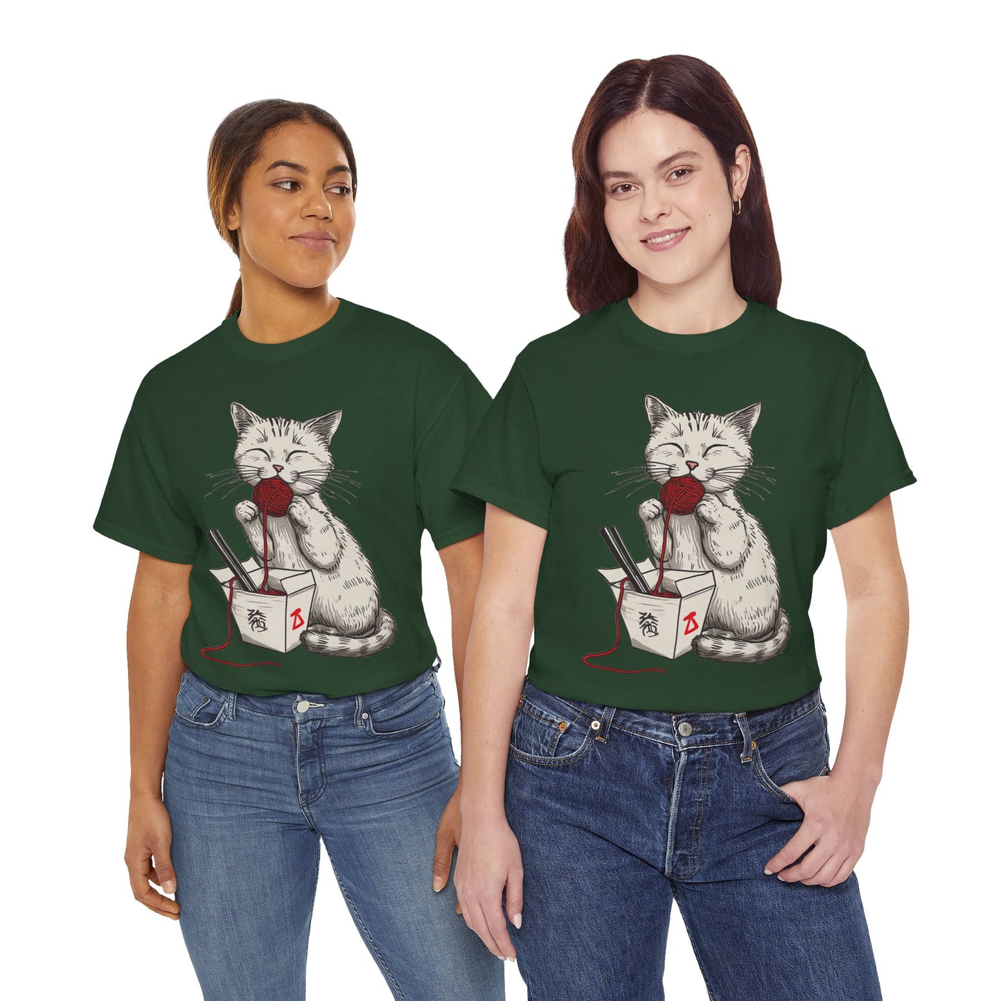 Cat w/Takeout Yarn Noodles Art Tee Shirt *Multiple Colors*
