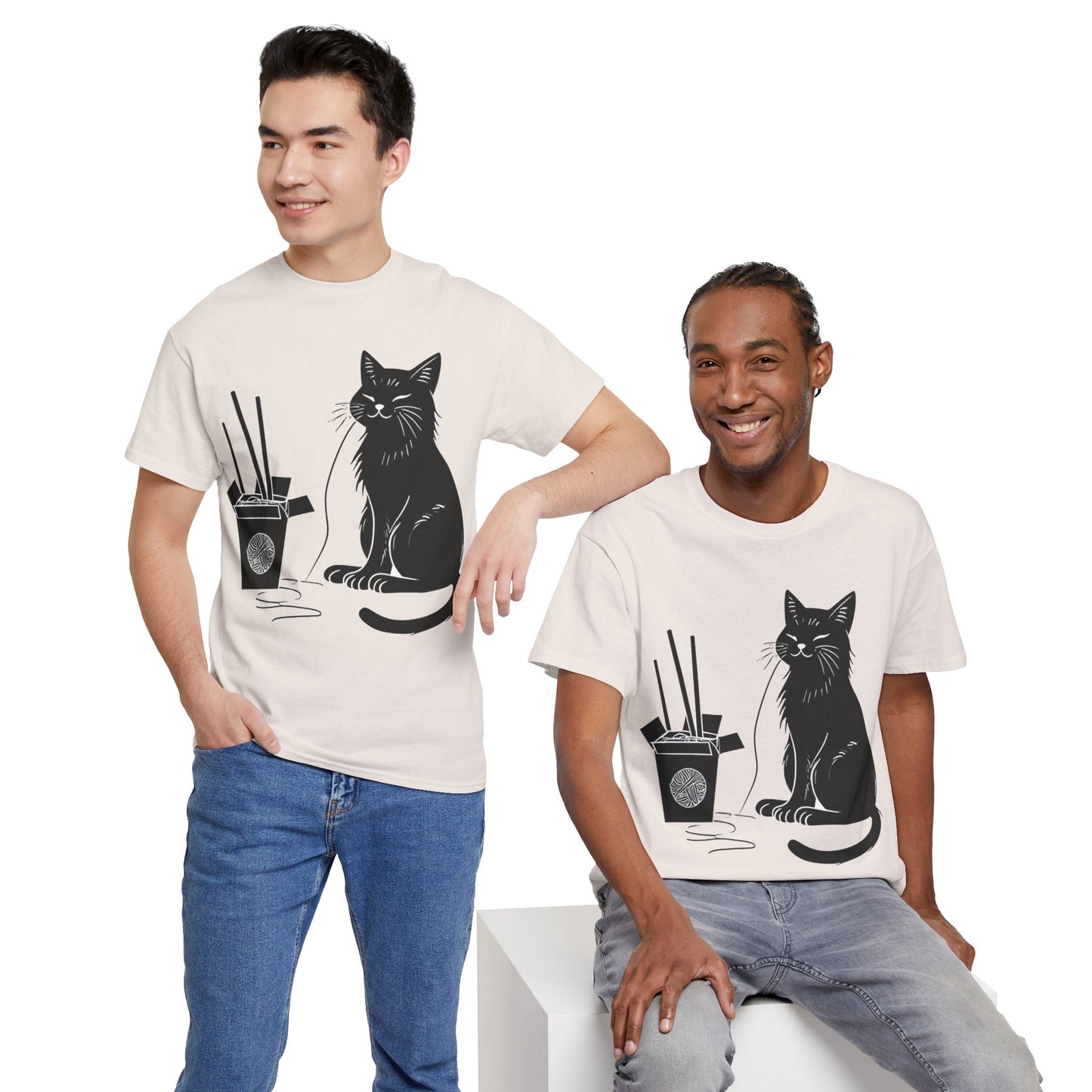 Black Cat w/Takeout Yarn Art Tee Shirt *Multiple Colors*