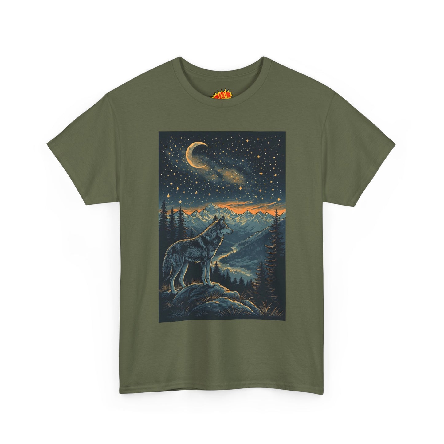 Mountain Wolf Sliver Moon Scene T-Shirt *Multiple Colors*