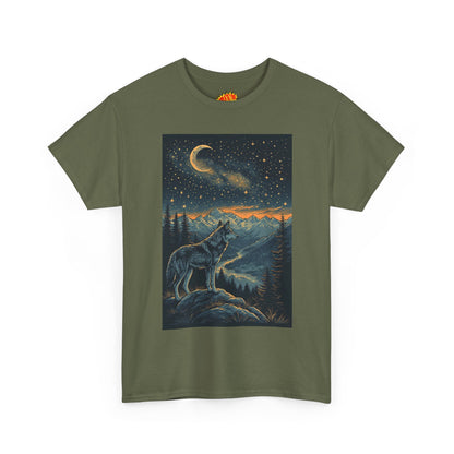 Mountain Wolf Sliver Moon Scene T-Shirt