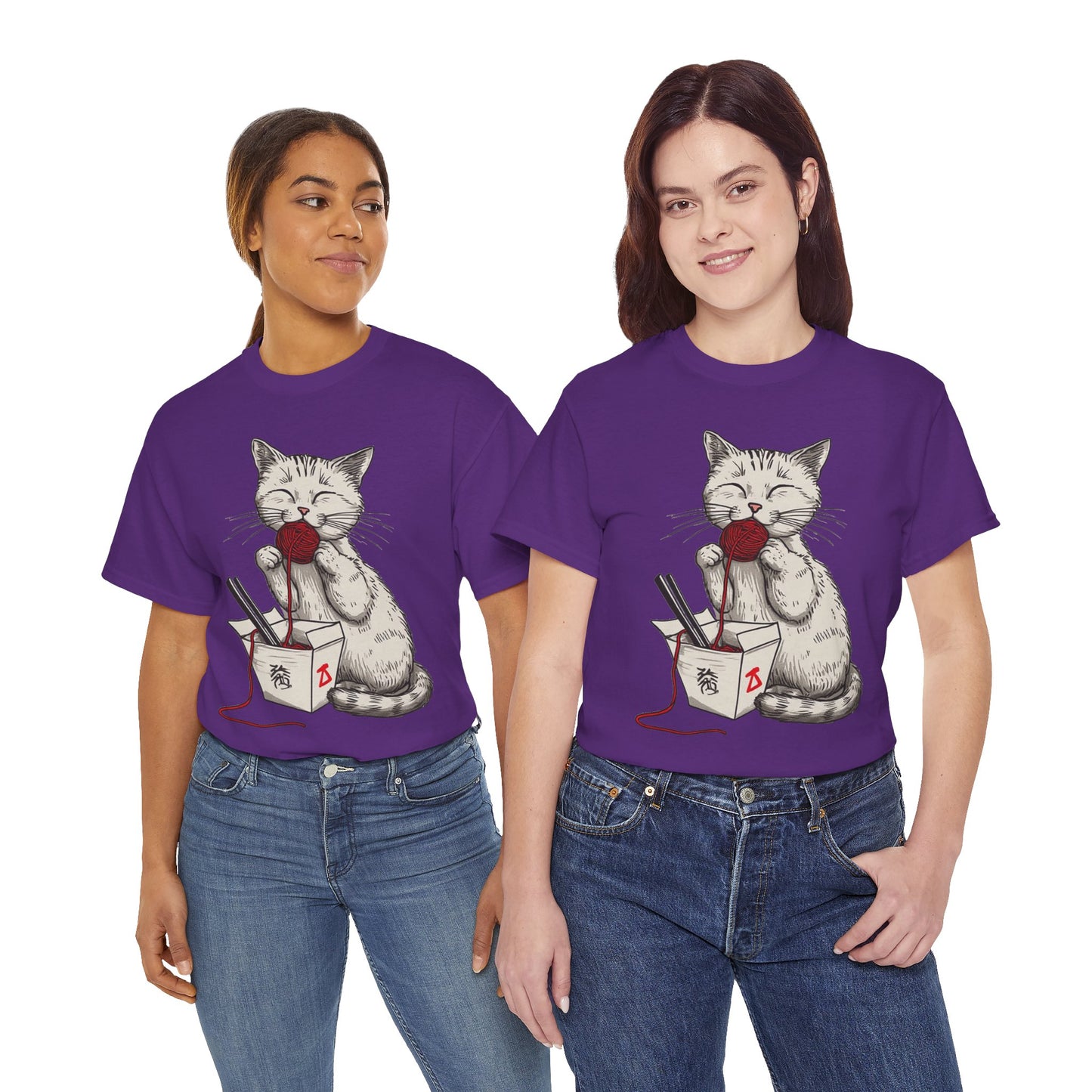 Cat w/Takeout Yarn Noodles Art Tee Shirt *Multiple Colors*