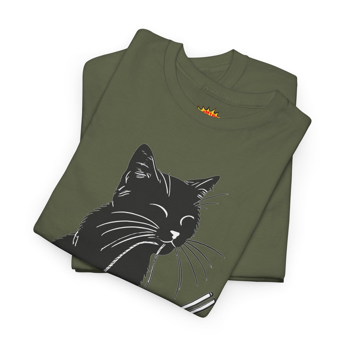Black Cat w/Noodles Drawing Art Tee Shirt *Multiple Colors*