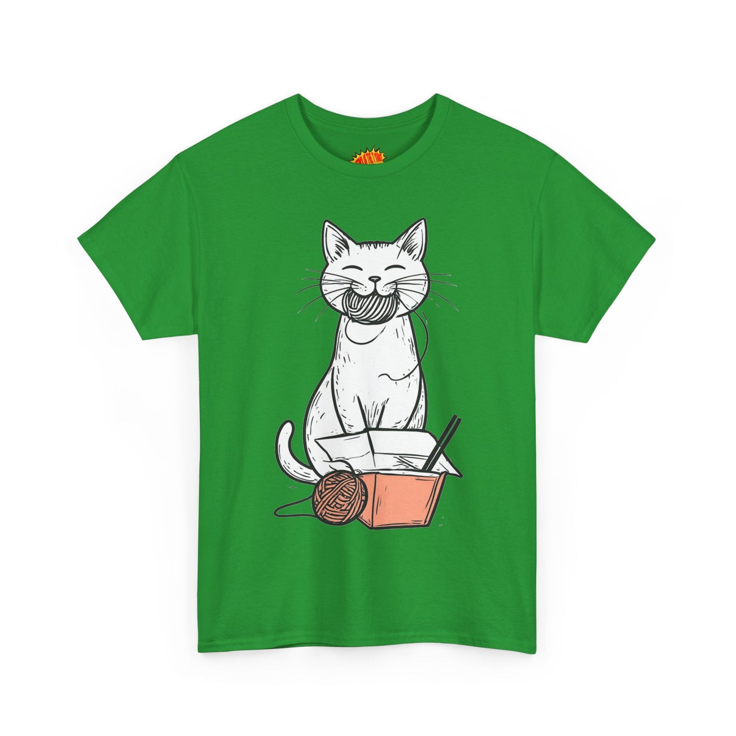 Cat w/Yarn Ball Takeout Art Tee Shirt *Multiple Colors*