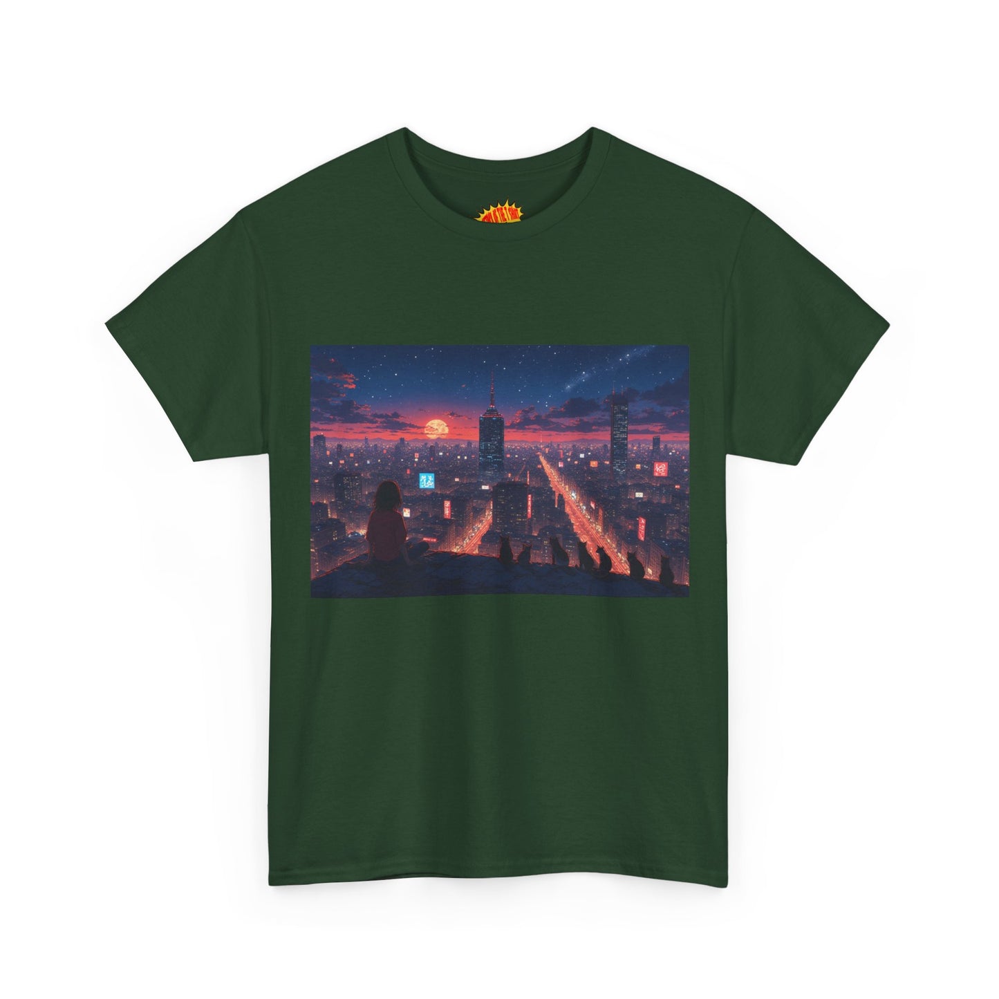 Anime Style City Sunset Scene w/Girl & Cats T-Shirt *Multiple Colors*