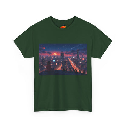 Anime Style City Sunset Scene w/Girl & Cats T-Shirt