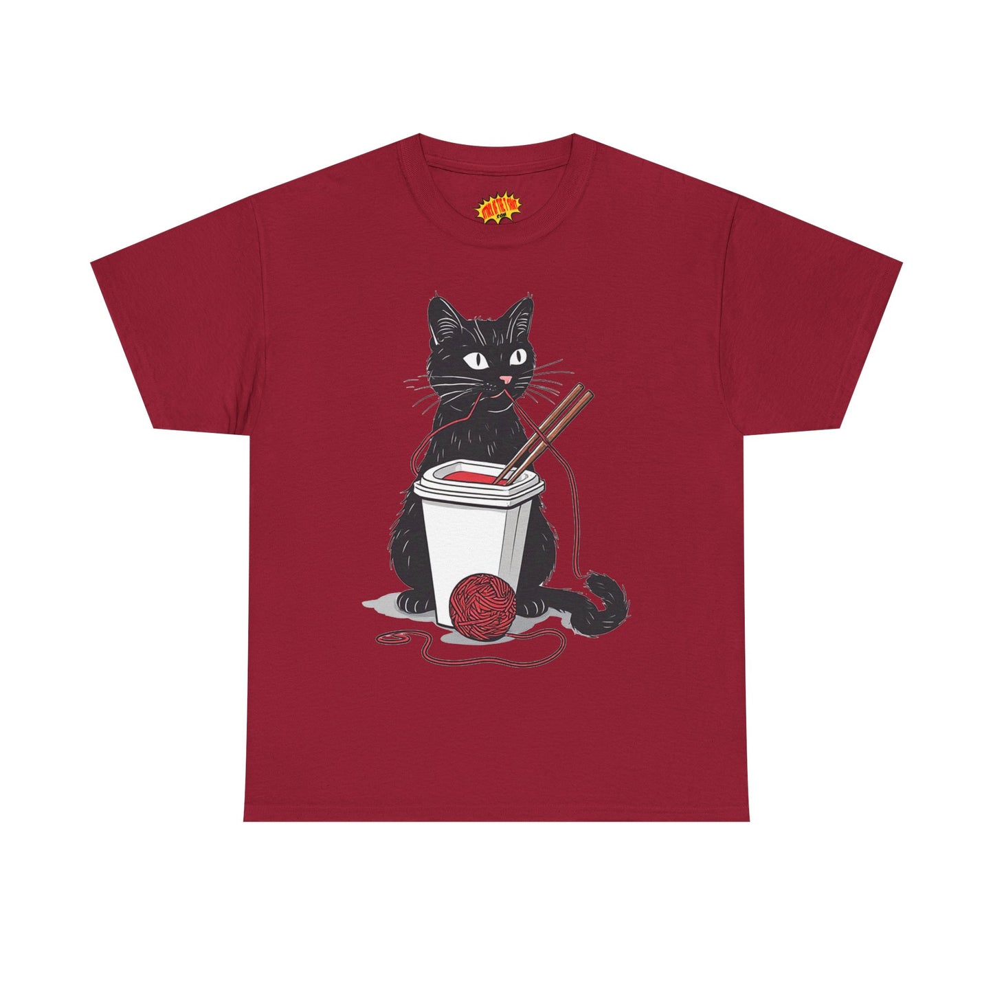 Black Cat w/Noodles + Yarn Ball Art Drawing Tee Shirt *Multiple Colors*