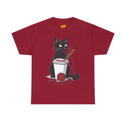 Black Cat w/Noodles + Yarn Ball Art Drawing Tee Shirt