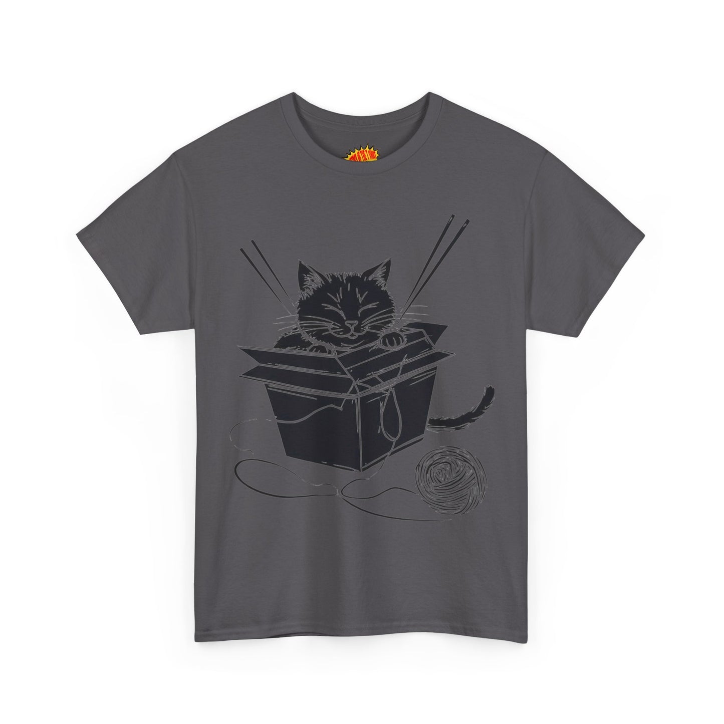 Black Cat w/Box + Yarn Ball Art Drawing Tee Shirt *Multiple Colors*