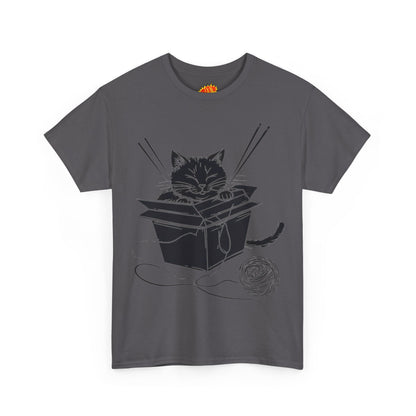 Black Cat w/Box + Yarn Ball Art Drawing Tee Shirt