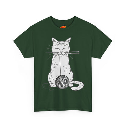 White Cat w/Yarn Ball Art Drawing Tee Shirt