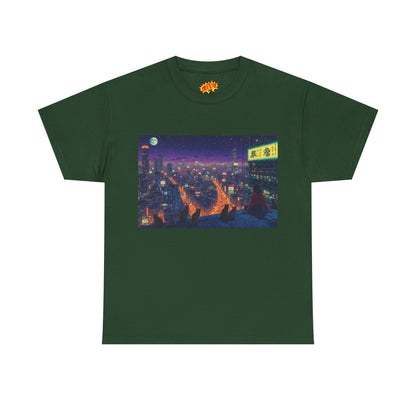 Anime Style Neon Night Cityscape w/Cats T-Shirt