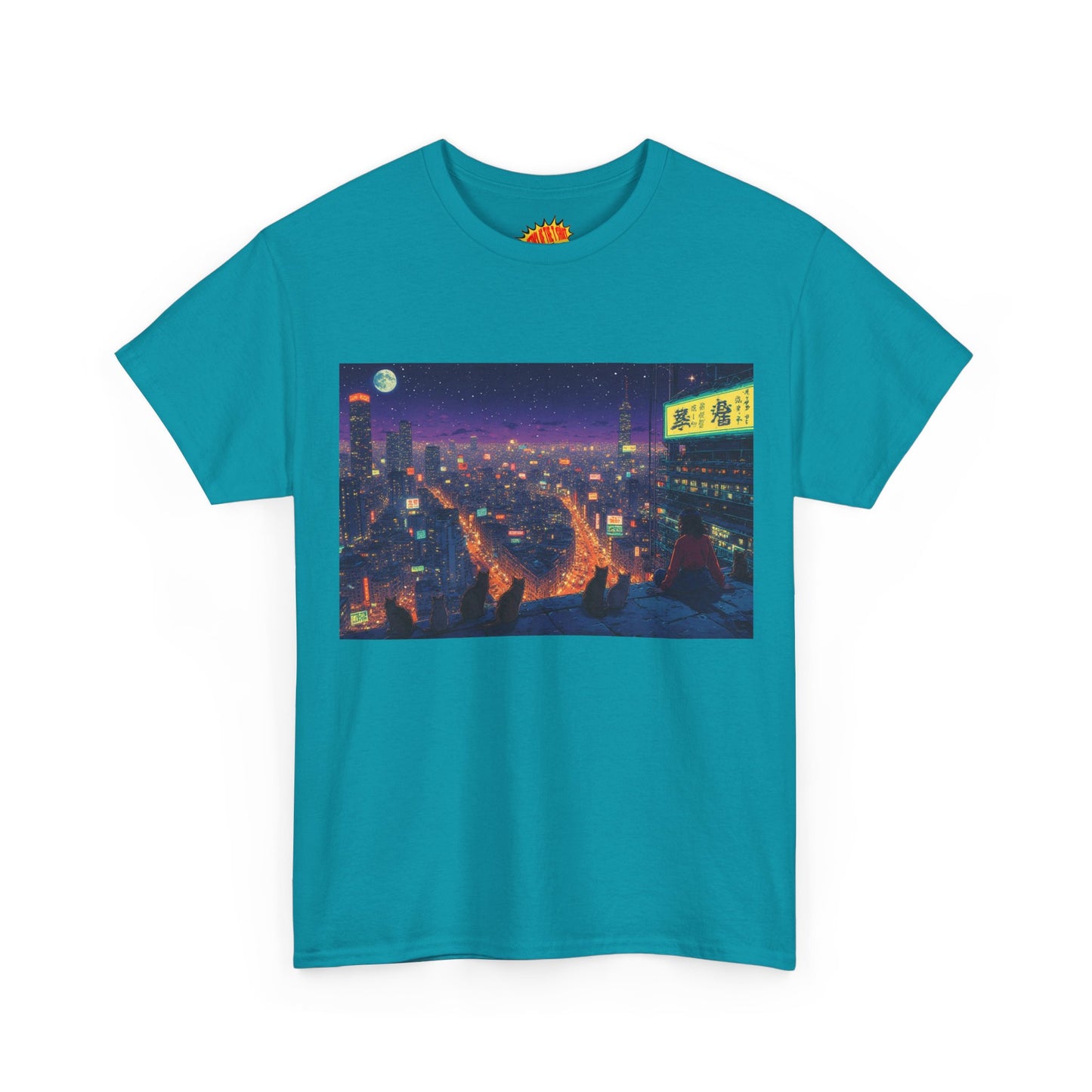Anime Style Neon Night Cityscape w/Cats T-Shirt *Multiple Colors*