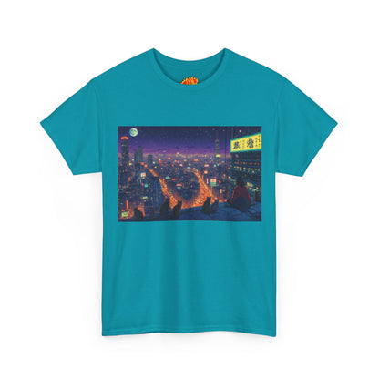 Anime Style Neon Night Cityscape w/Cats T-Shirt