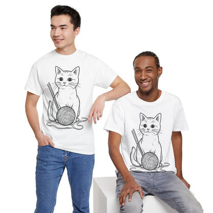 White Cat w/Yarn Ball Art Tee Shirt