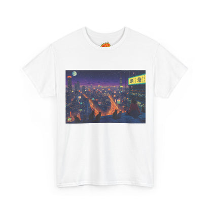 Anime Style Neon Night Cityscape w/Cats T-Shirt