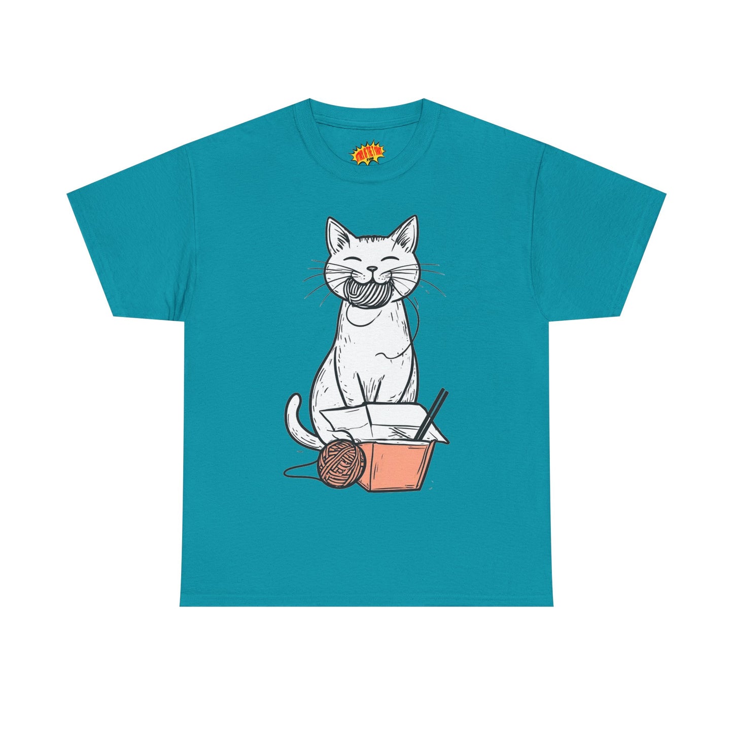 Cat w/Yarn Ball Takeout Art Tee Shirt *Multiple Colors*
