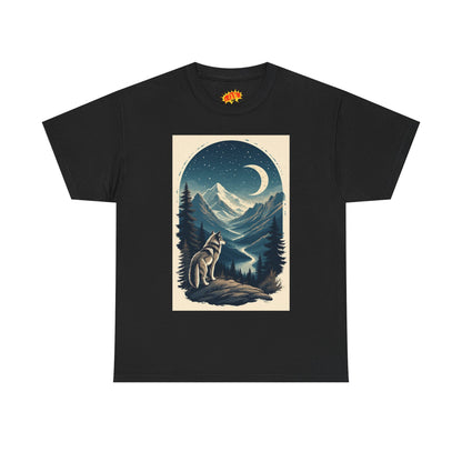 Wolf with Crescent Moon Scene T-Shirt