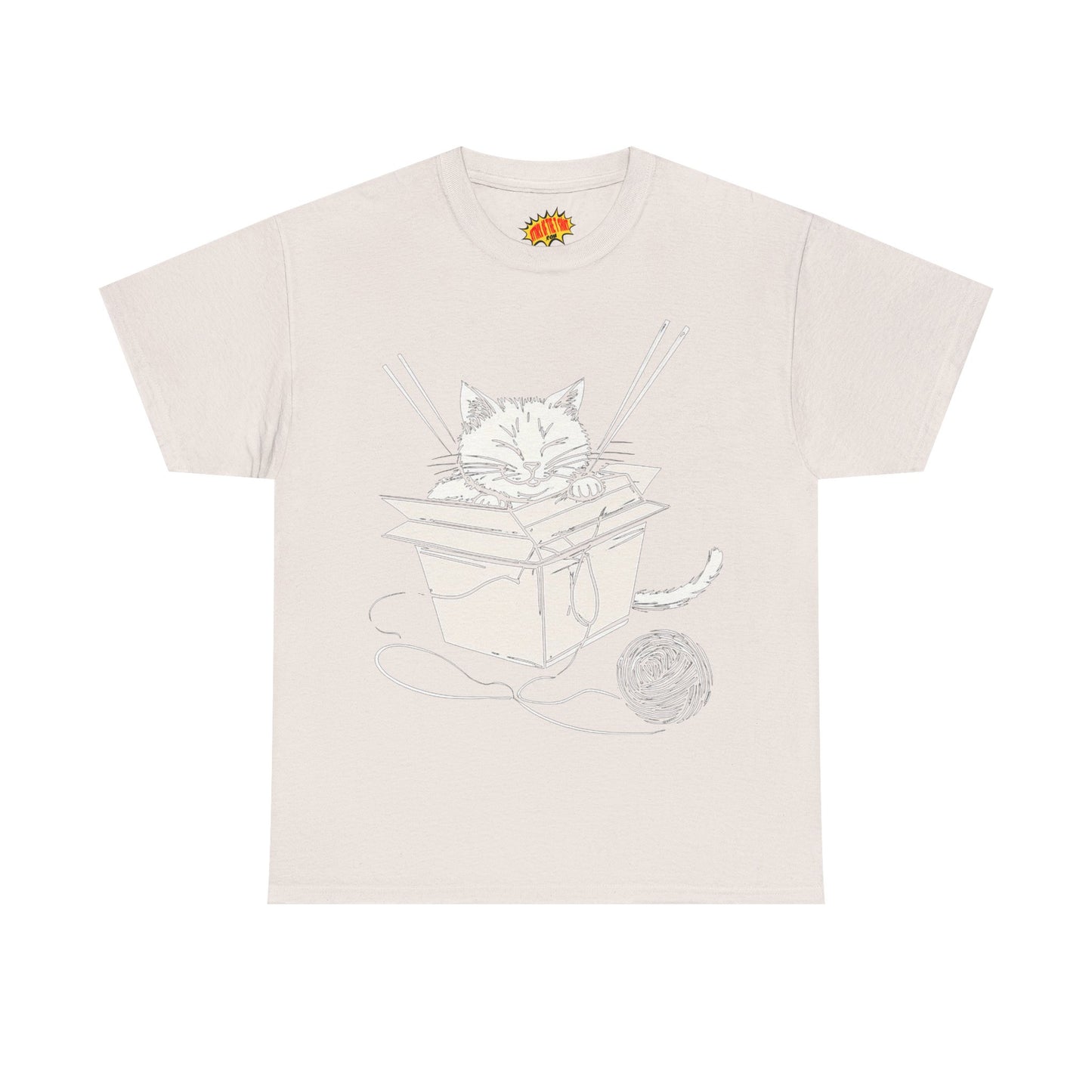 Cat w/Box + Yarn Ball Art Drawing Tee Shirt *Multiple Colors*