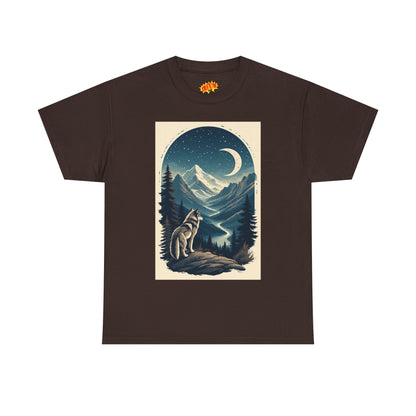 Wolf with Crescent Moon Scene T-Shirt