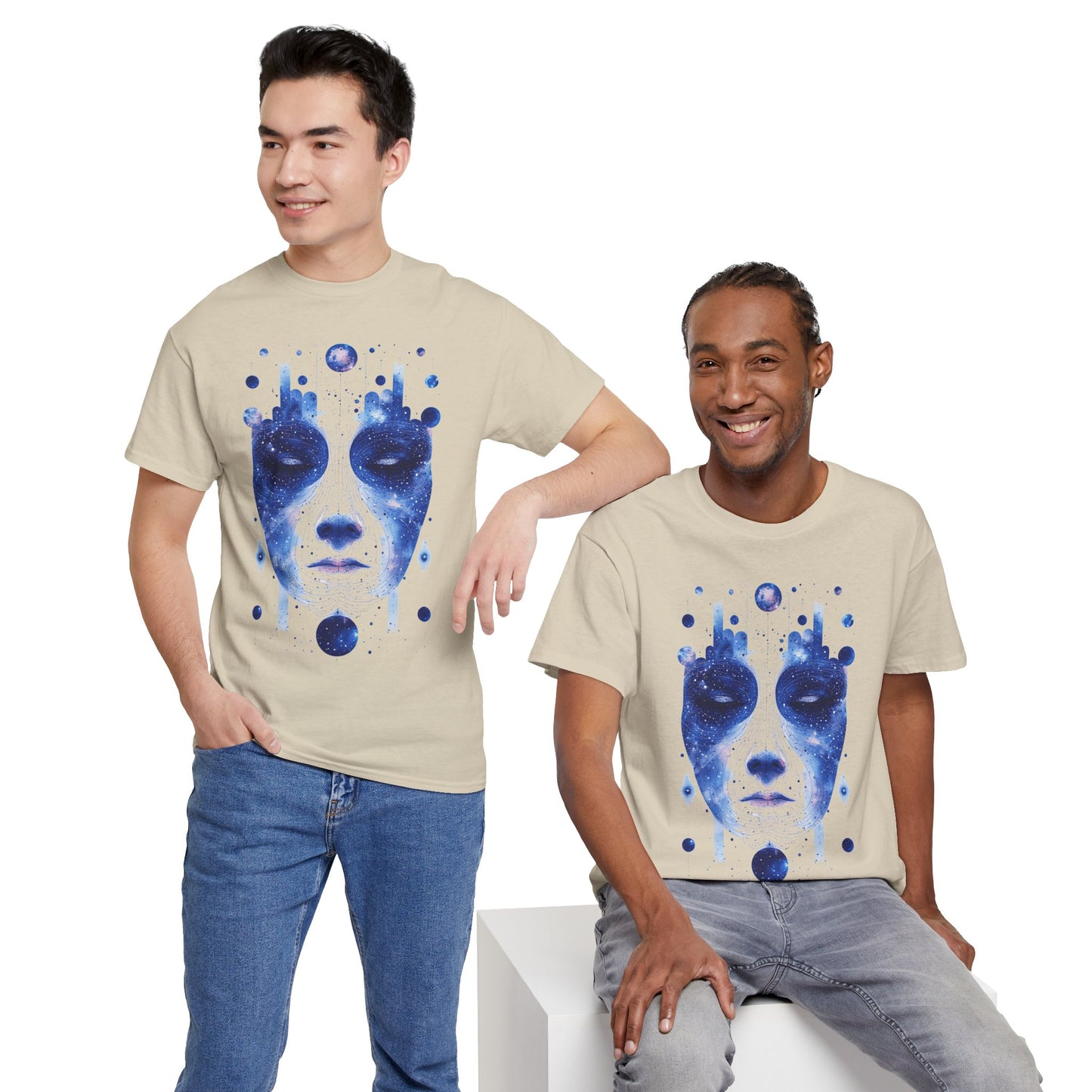 Cosmic Face Galaxy Graphic Space Art Tee Shirt *Multiple Colors*