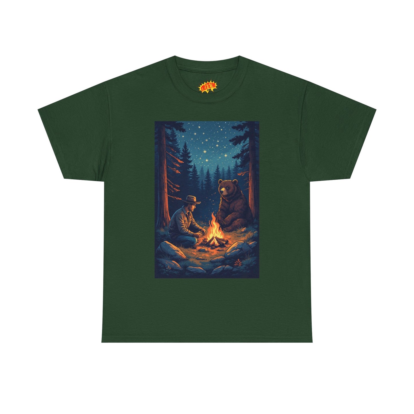 Cowboy w/ Brown Bear Campfire Scene T-Shirt *Multiple Colors*