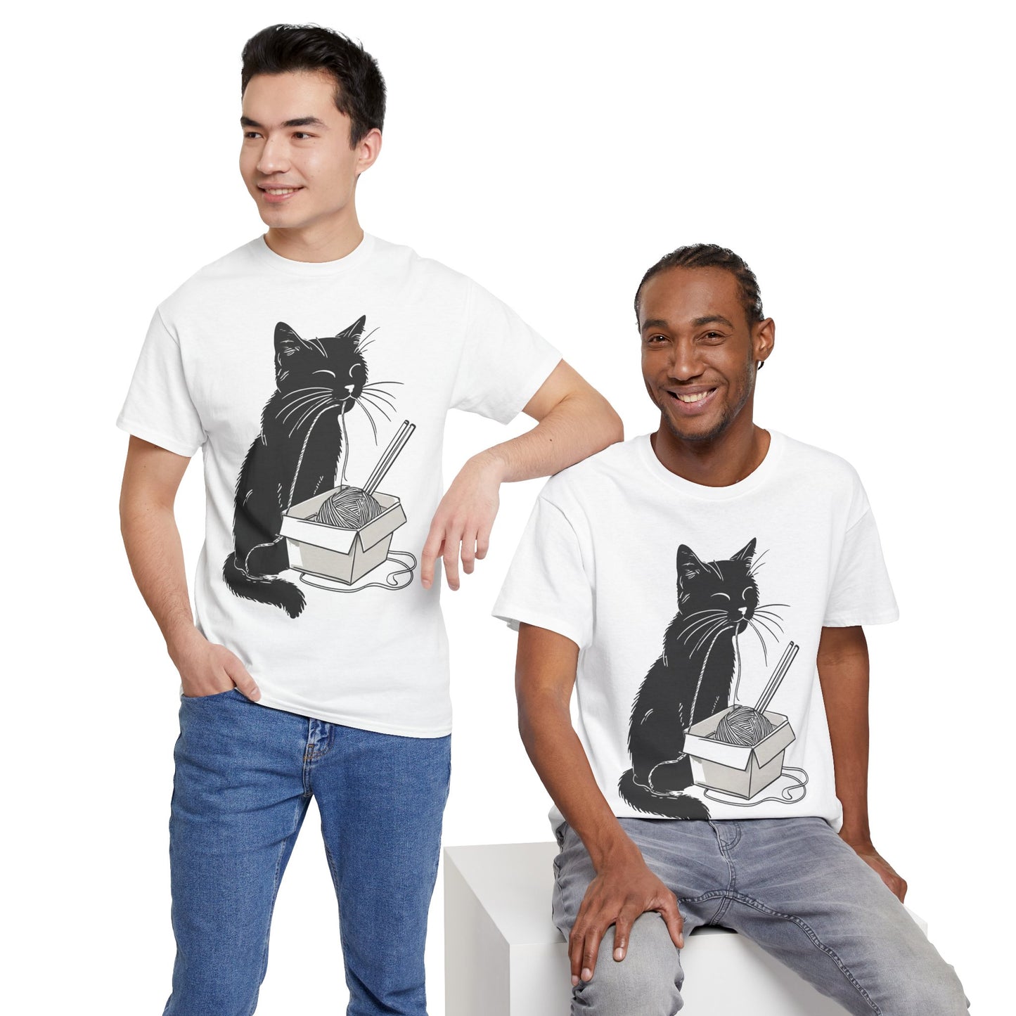 Black Cat w/Noodles Drawing Art Tee Shirt *Multiple Colors*