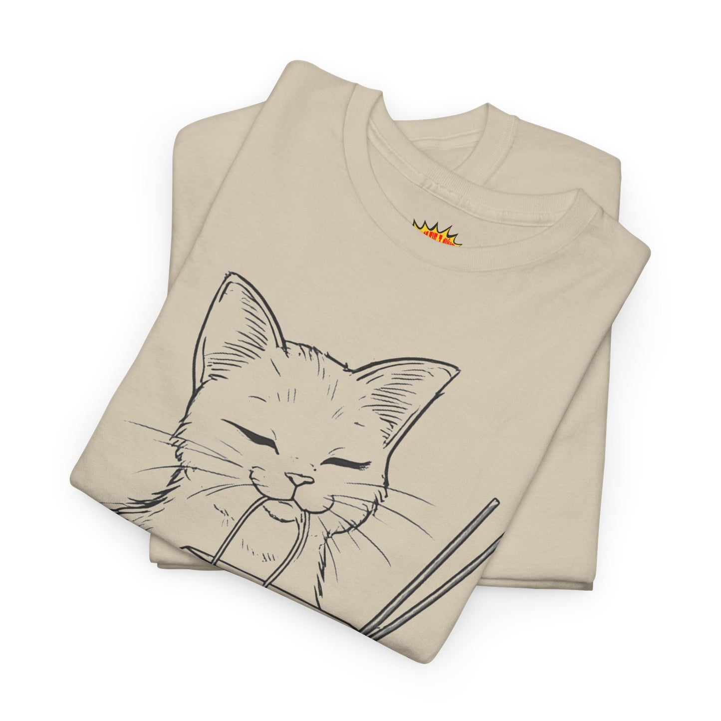 Cat w/Takeout + Yarn Ball Line Drawing Tee Shirt *Multiple Colors*