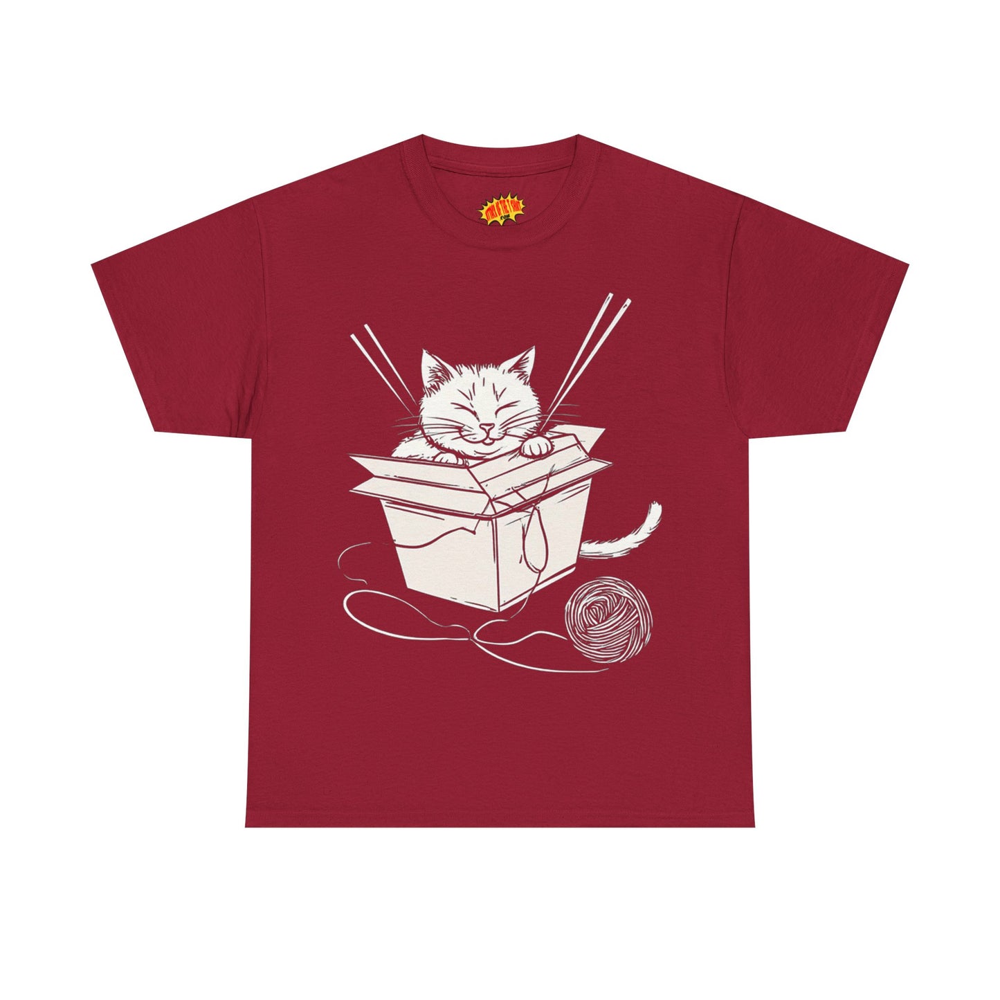 Cat w/Box + Yarn Ball Art Drawing Tee Shirt *Multiple Colors*