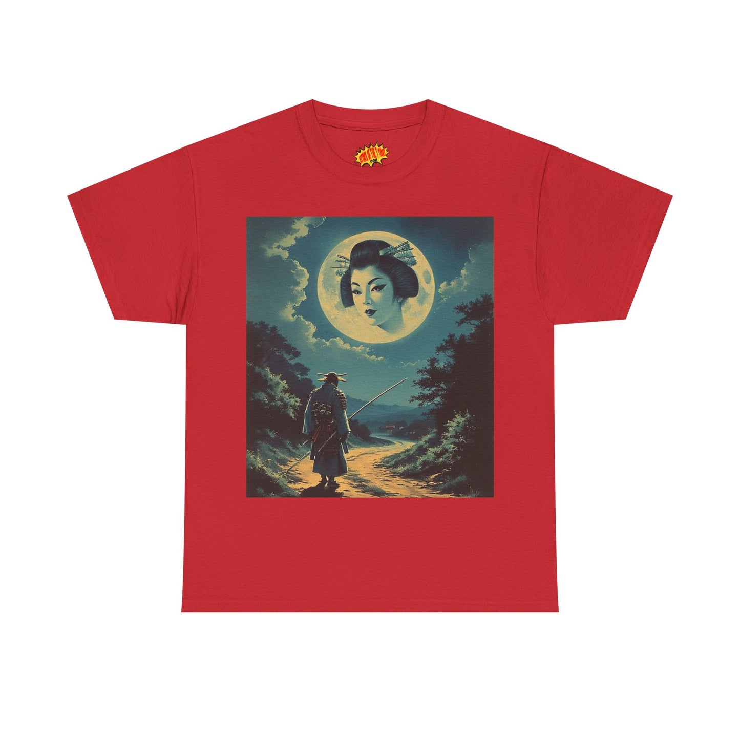 Travelling Samurai w/Full Moon Geisha Woman T-Shirt *Multiple Colors*