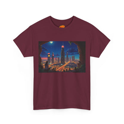 Anime Cityscape Night Scene w/Girl & Cats T-Shirt