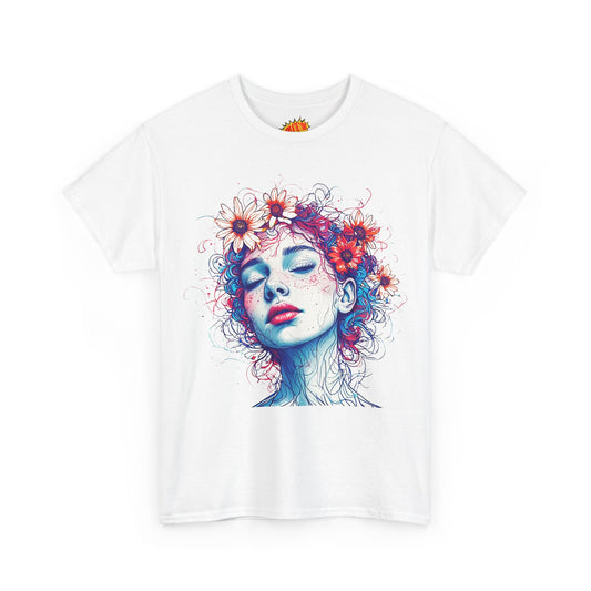 Colored Floral Art Face Line Drawing Tee Shirt *Multiple Colors*