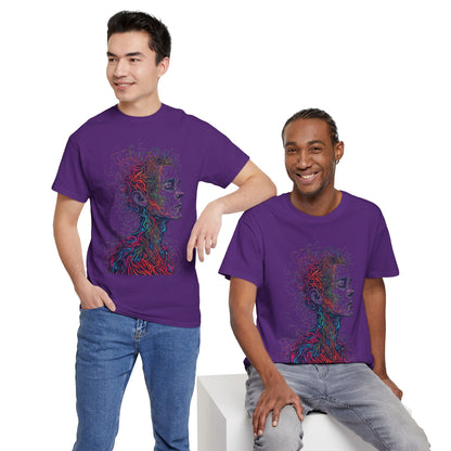 Multicolor Line Drawing Human Graphic Art Tee Shirt