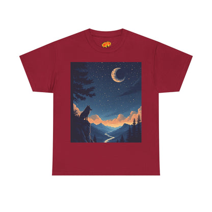 Wolf Silhouette with Sliver Moon Scene T-Shirt