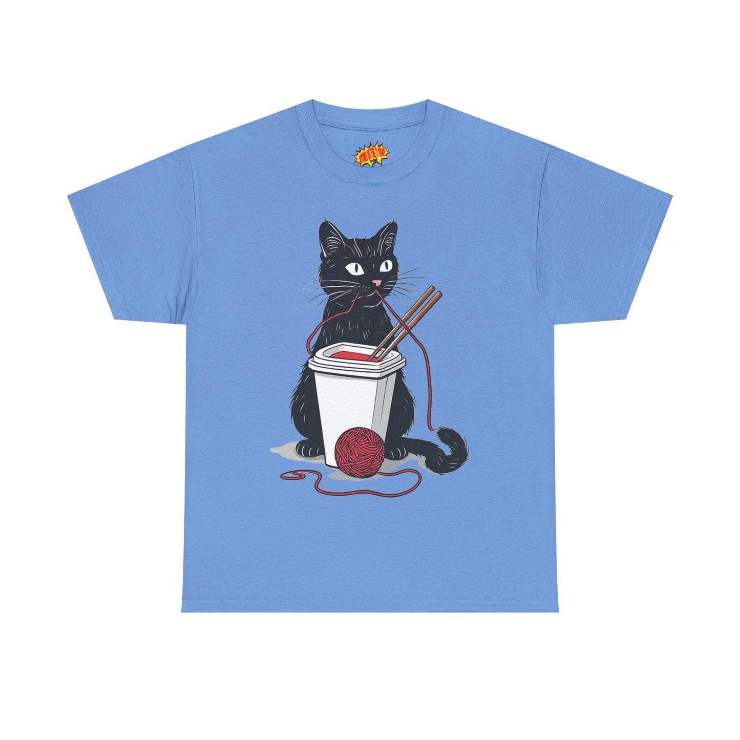 Black Cat w/Noodles + Yarn Ball Art Drawing Tee Shirt *Multiple Colors*