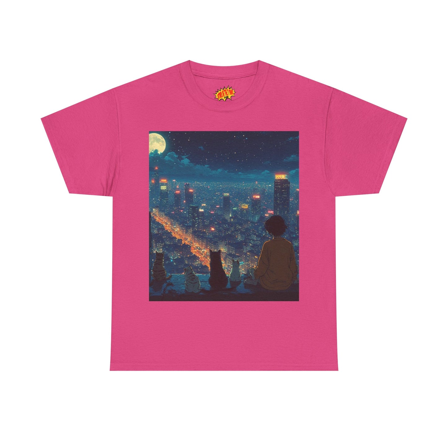 Anime City Night Scene w/Cats T-Shirt *Multiple Colors*